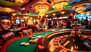 At https://c168.design/, players engage in high-stakes poker, showcasing anticipation and excitement in a vibrant casino setting.