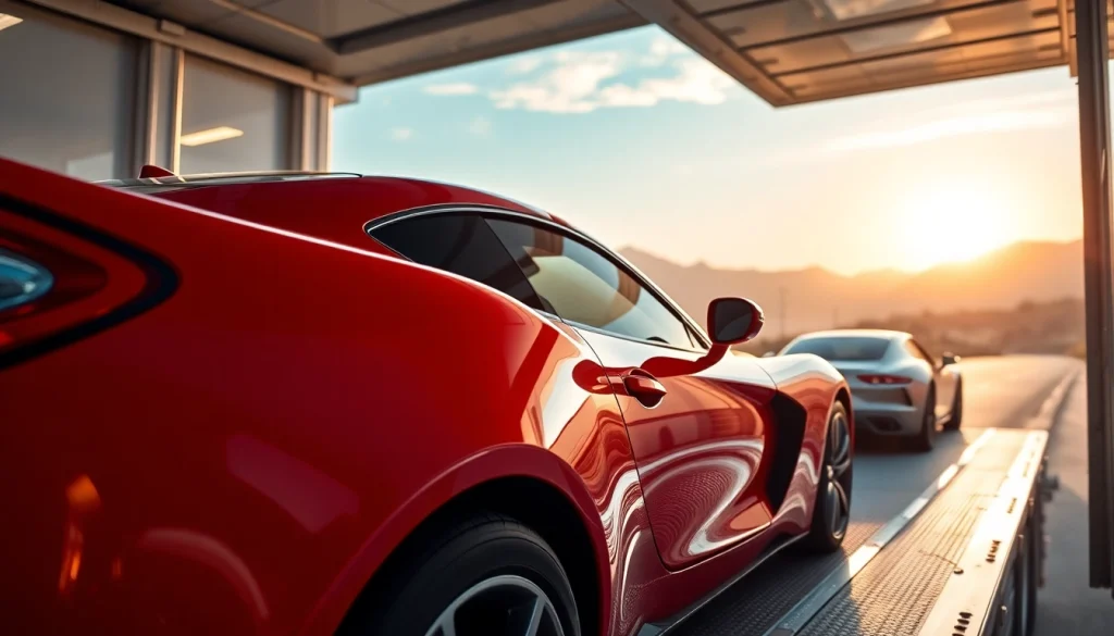 Experience seamless Exotic car shipping with luxury vehicles being loaded onto a transporter.