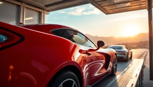Experience seamless Exotic car shipping with luxury vehicles being loaded onto a transporter.