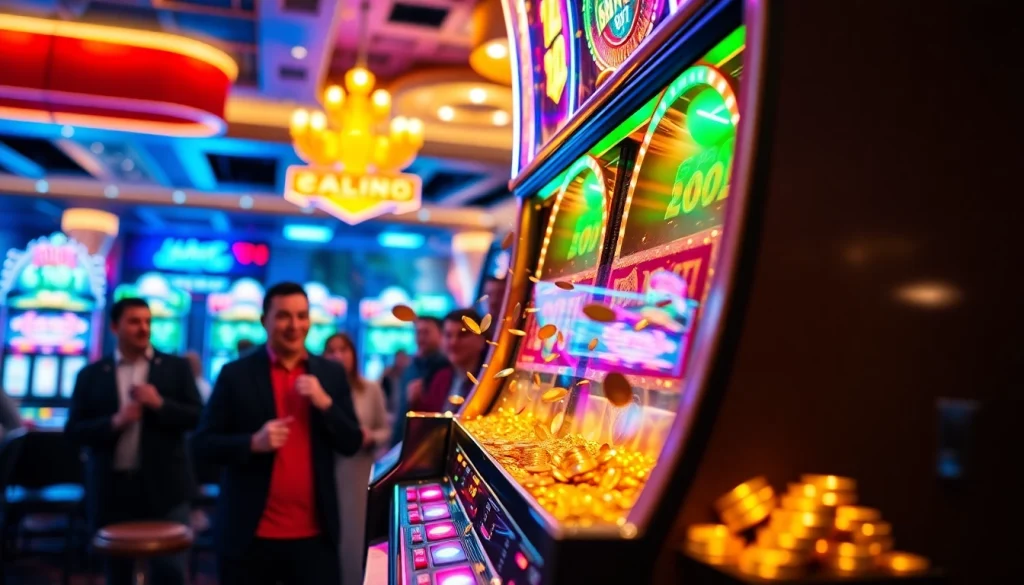 Permainan slot gacor yang menampilkan mesin slot dengan pemain excited.