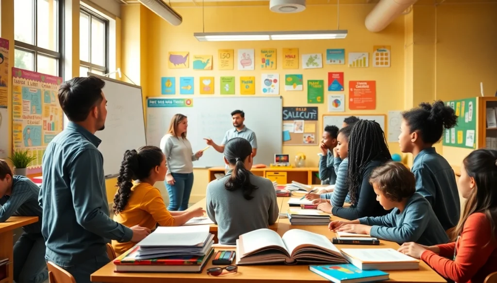 Students collaboratively learning in a vibrant classroom setting, emphasizing the importance of Education.