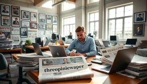 Journalist creating impactful content for thephoenixnewspaper in a vibrant newsroom.