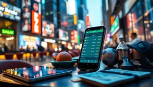 Explore best sports betting apps in India showcased on a smartphone in a vibrant urban cafe setting.