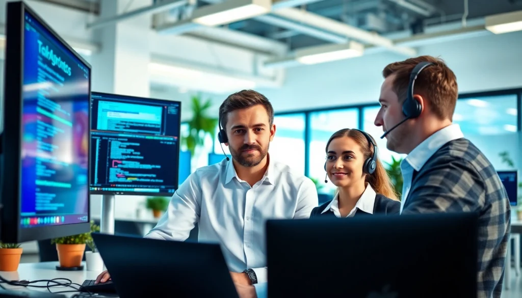 Provide reliable computer support and services with experts collaborating in a modern office.