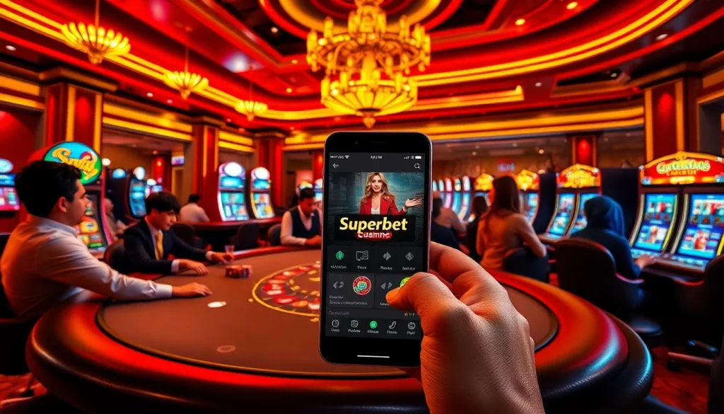Experience the excitement of the Superbet Download interface showcased in a luxurious casino setting.