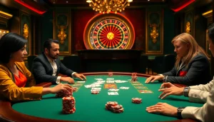 Engaging poker game scene showcasing players at https://uu88.casa/ with vibrant chips and cards.