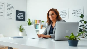 Find a business coach near me focused on professional development in a modern office.