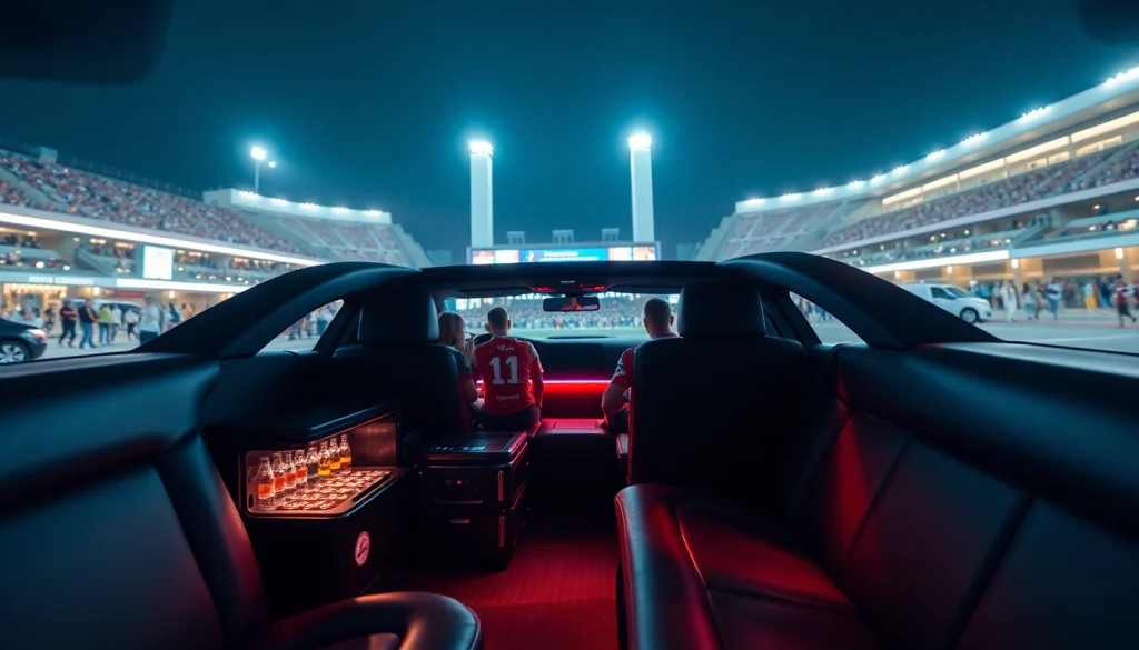 Experience World Cup Group Transportation in luxury limousines with elegant interiors and vibrant stadium atmosphere.