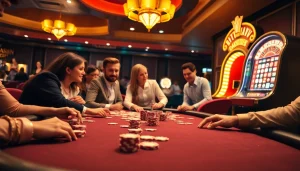 Professional gamblers enjoy a game at a luxury casino showcasing Nhà cái uy tín.
