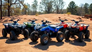 Browse a variety of used ATVs near me showcased in an outdoor setting for potential buyers.