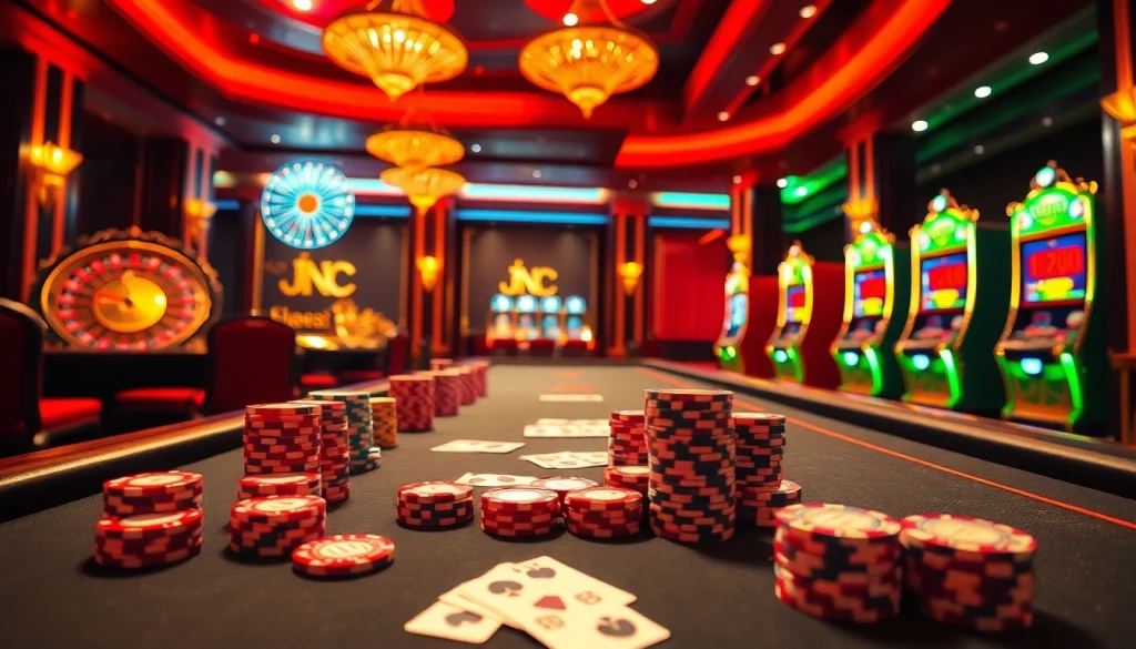 UU88 high-stakes poker game with vibrant chips and cards laid out on a high-class casino table.