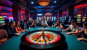 Experience the excitement at 88bet with poker tables and vibrant slots in a luxurious casino setting.