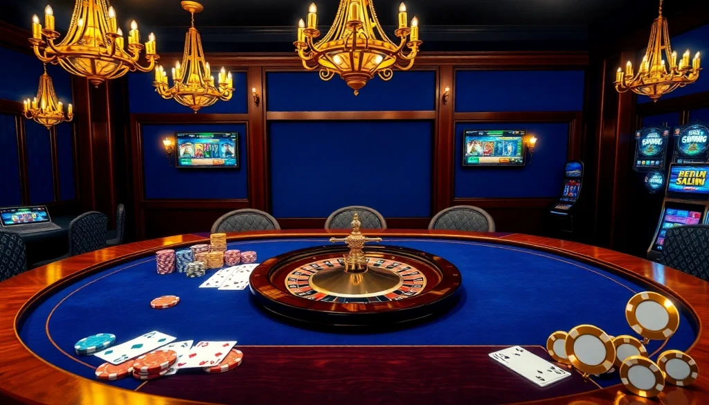 Exciting casino scene illustrating 6RWIN with poker chips, cards, and a roulette wheel.