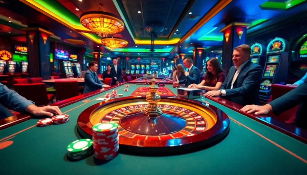 Experience the thrill of online gambling at https://rr88.pizza/ with players enjoying casino games and vibrant visuals.