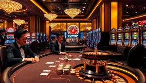 Engaging gaming enthusiasts at Nhà cái TOPVIP casino, showcasing poker and roulette excitement.