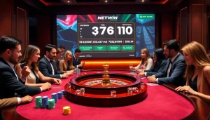 Experience netwin at a vibrant roulette table surrounded by enthusiastic gamblers.