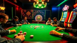 Experience high-stakes action at a luxurious gambling table featuring cwin-themed poker chips and vibrant casino visuals.