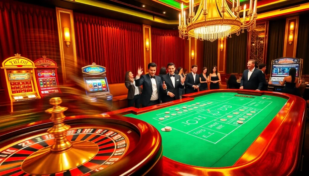Hello88 gamblers enjoying a thrilling baccarat game at a luxurious casino table.