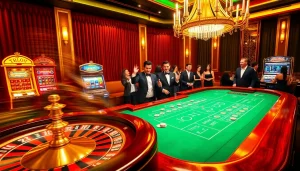 Hello88 gamblers enjoying a thrilling baccarat game at a luxurious casino table.