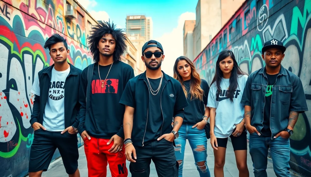 RageOff streetwear clothing showcased in an urban street setting with diverse models