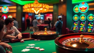 Experience the excitement of PG66 online gaming with vibrant poker, roulette, and slot machines in a luxurious casino setting.