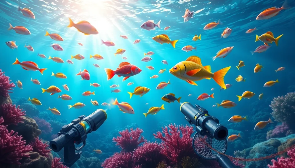 Experience the excitement of bắn cá đổi thưởng with colorful fish and players aiming for rewards.