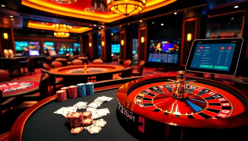 Experience the thrill of the 733bet App in an elegant casino setting with vibrant games.