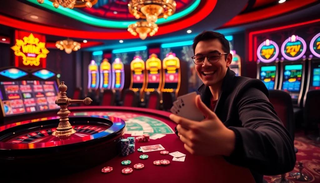 The thrill of winning at https://s88.works/ as players engage with poker chips and vibrant casino elements.