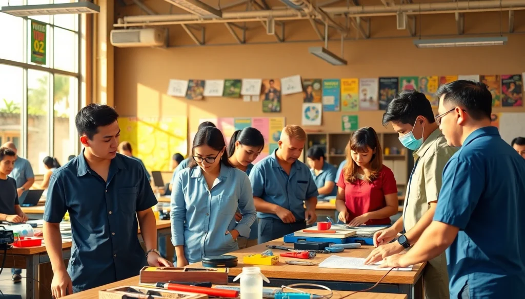 Students learning practical skills at trade schools in Hawaii during hands-on training sessions.