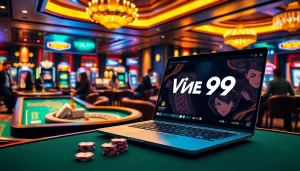 Exciting Vua99 gaming experience at a luxurious casino with vibrant tables and thrilling games.