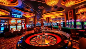 Experience the excitement at a C168-themed casino with vibrant tables and players engaged in games.