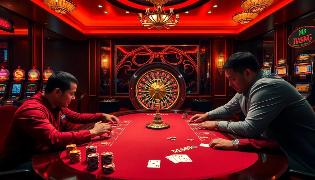 Exciting poker game scene highlighting MM88's vibrant casino atmosphere and thrilling gameplay.
