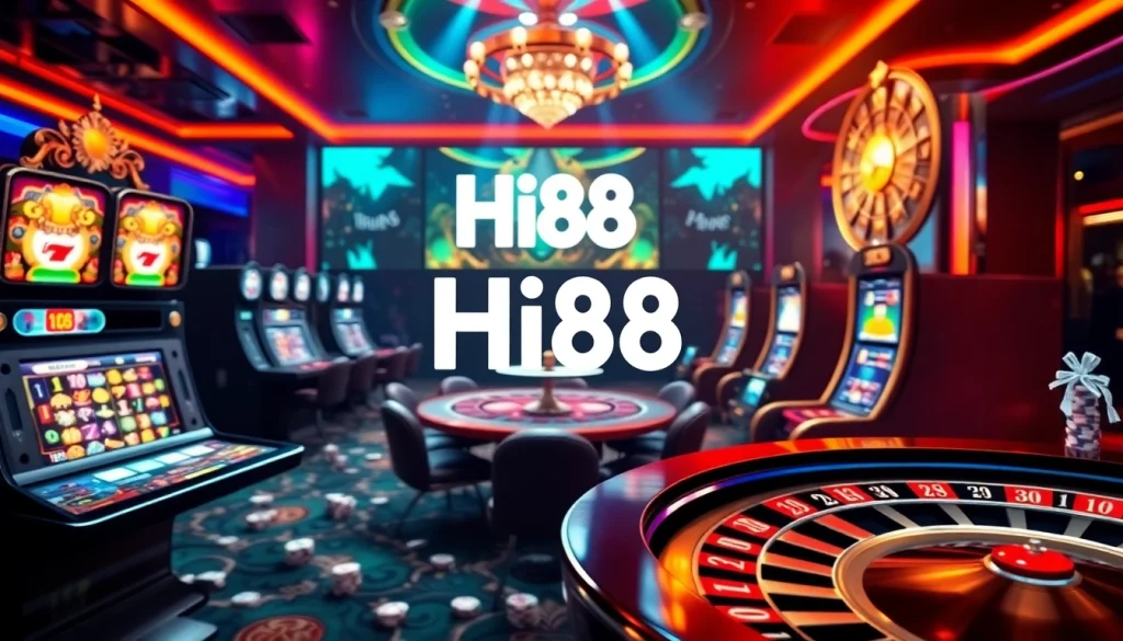 Experience thrilling gameplay at Hi88 with vibrant casino visuals and engaging slot machines.