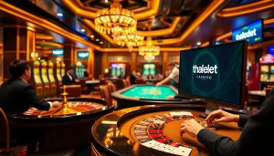 Thrilling casino experience at Thabet with players involved in poker and roulette.