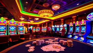 Players enjoying vibrant SLOTS8 slot machines in a luxurious casino setting.