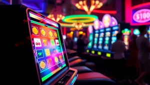 Menangkan slot deposit 1000 di mesin slot modern dengan suasana kasino yang ramai.