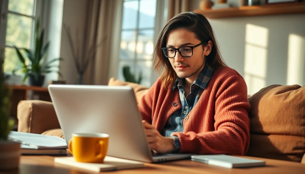 Engaging with surveys at https://enqueteplein.nl, a cozy home office scene illustrates productive participation.