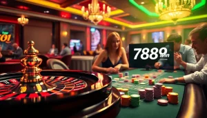 Players enjoying the vibrant atmosphere at 789 win, featuring a roulette table and poker chips.