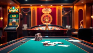 Experience an exhilarating game at nhà cái sv66 with a vibrant casino setup, showcasing roulette and cards.