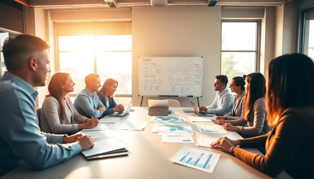 Engaging SMSF consultation scene with diverse professionals discussing retirement plans.