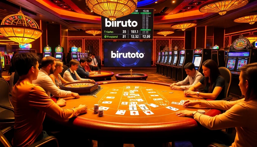 Experience the thrill of birutoto gaming with lively casino scenes and engaged players.