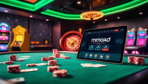 Experience the thrill of online gaming at https://mmoo.ad/, featuring an engaging blackjack table and vibrant casino elements.