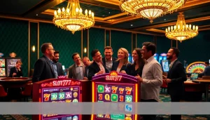 Experience the excitement at Slot777 machines in a lively casino setting filled with fun.