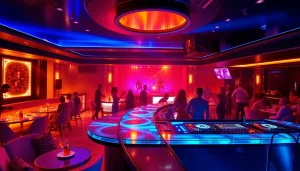Night club sxm features a lively scene with elegant dancers, ambient lighting, and luxurious seating at Club Noir.