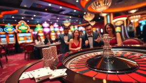 Players enjoying the vibrant casino atmosphere at MM88 ZO with roulette, poker chips, and more.