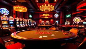 KJC casino scene showcasing vibrant tables and engaged players in an elegant environment.