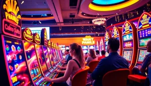 Adegan permainan online Birutoto yang menarik dengan para pemain yang menikmati mesin slot digital.