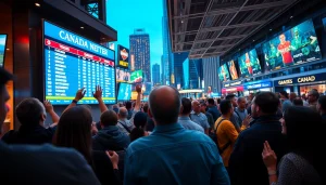 Engaging sports betting in Canada scene featuring diverse fans and live odds display.