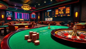 A stunning casino scene at https://hb88.jp.net/ featuring poker chips, a rolling roulette wheel, and vibrant gaming ambiance.