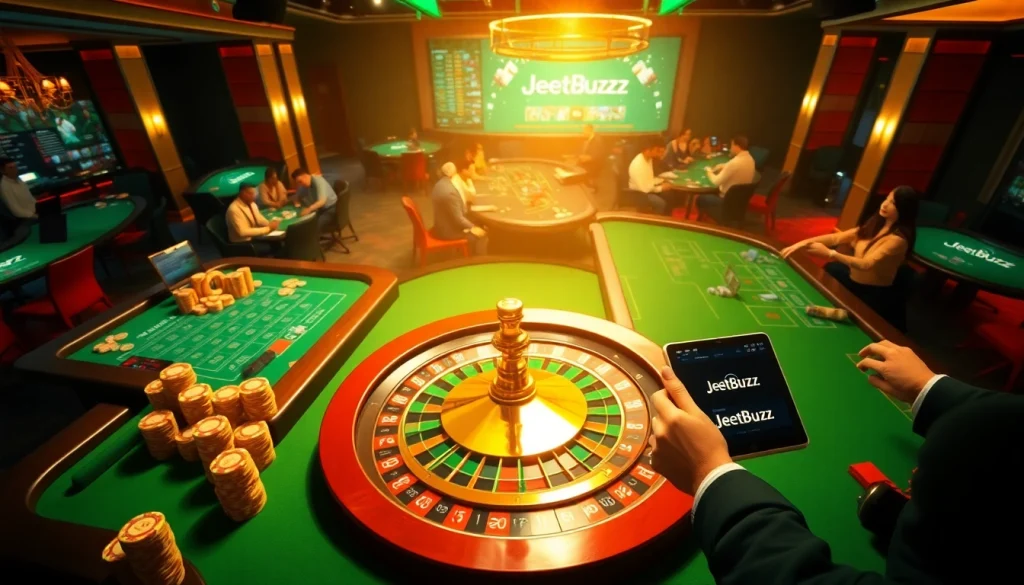 Players enjoying exciting games at Jeetbuzz casino, showcasing vibrant gambling ambiance.